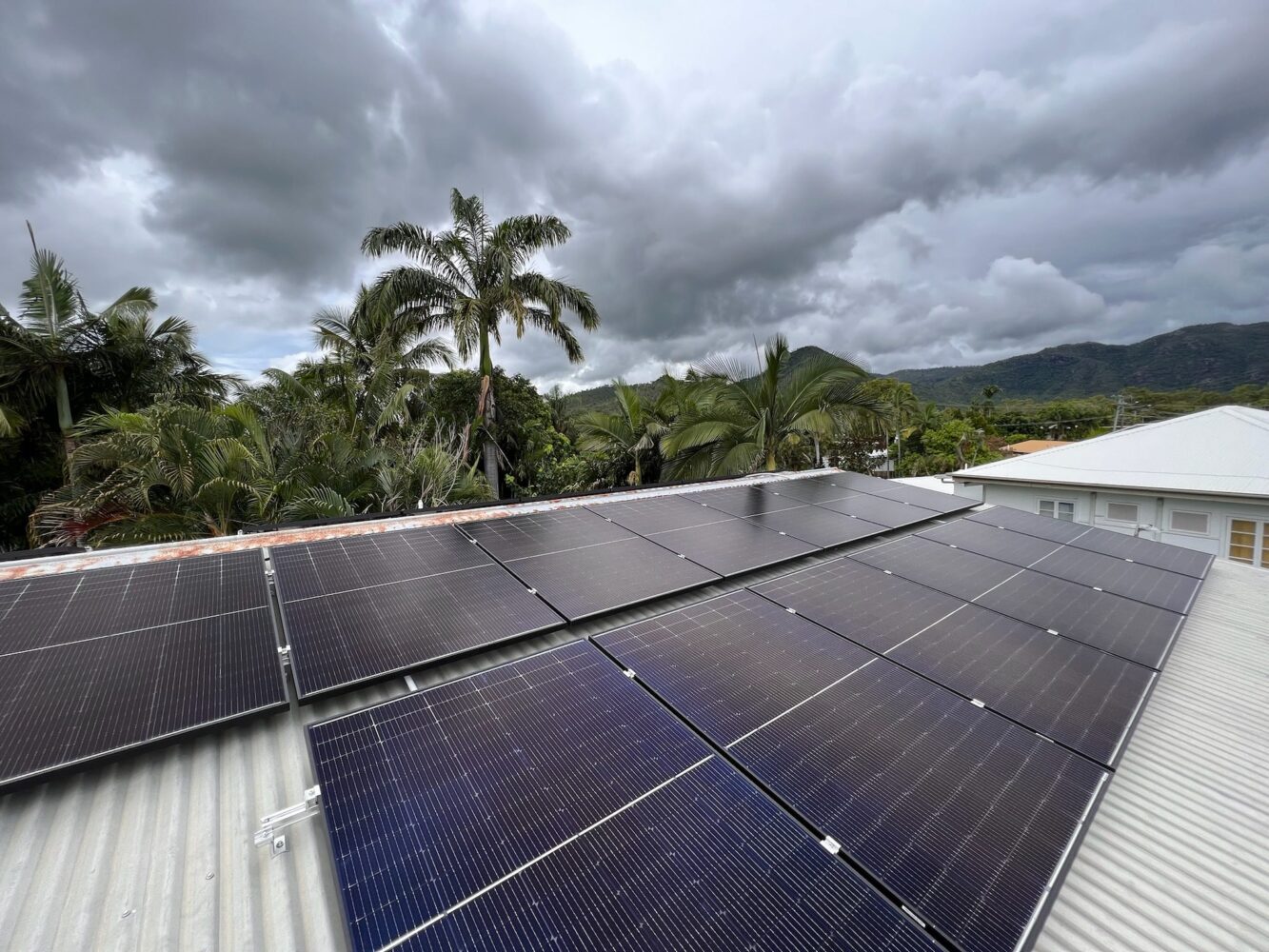 solar panels on a cloudy day